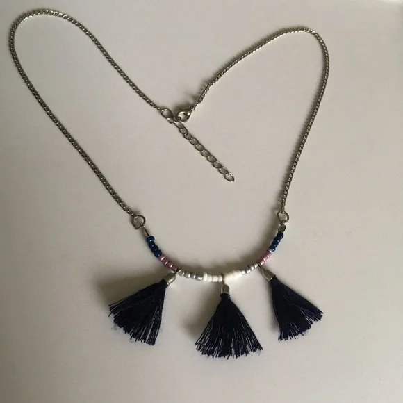 Navy Blue Tassel Beaded Necklace - Picture 4 of 7